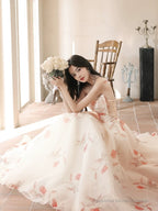 A_line Sweetheart Neck Champagne Long Prom Dress, Champagne Long Formal Dress