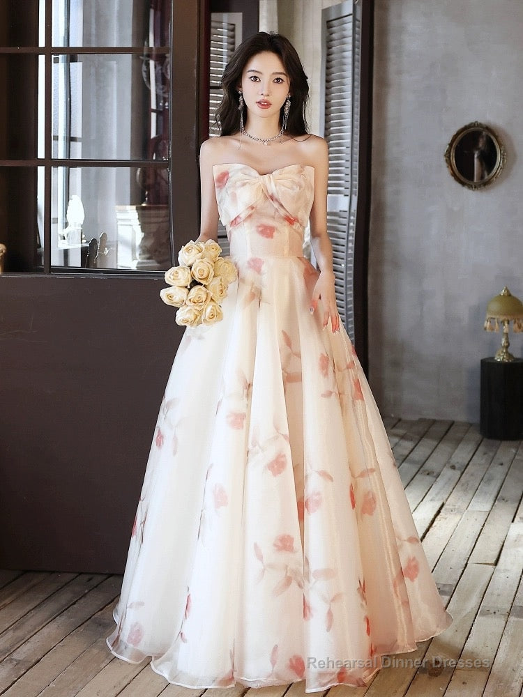 A_line Sweetheart Neck Champagne Long Prom Dress, Champagne Long Formal Dress Main image