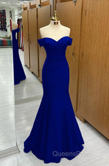 Long Navy Evening Prom Dress Mermaid Off-the-Shoulder Sweetheart Sleeveless