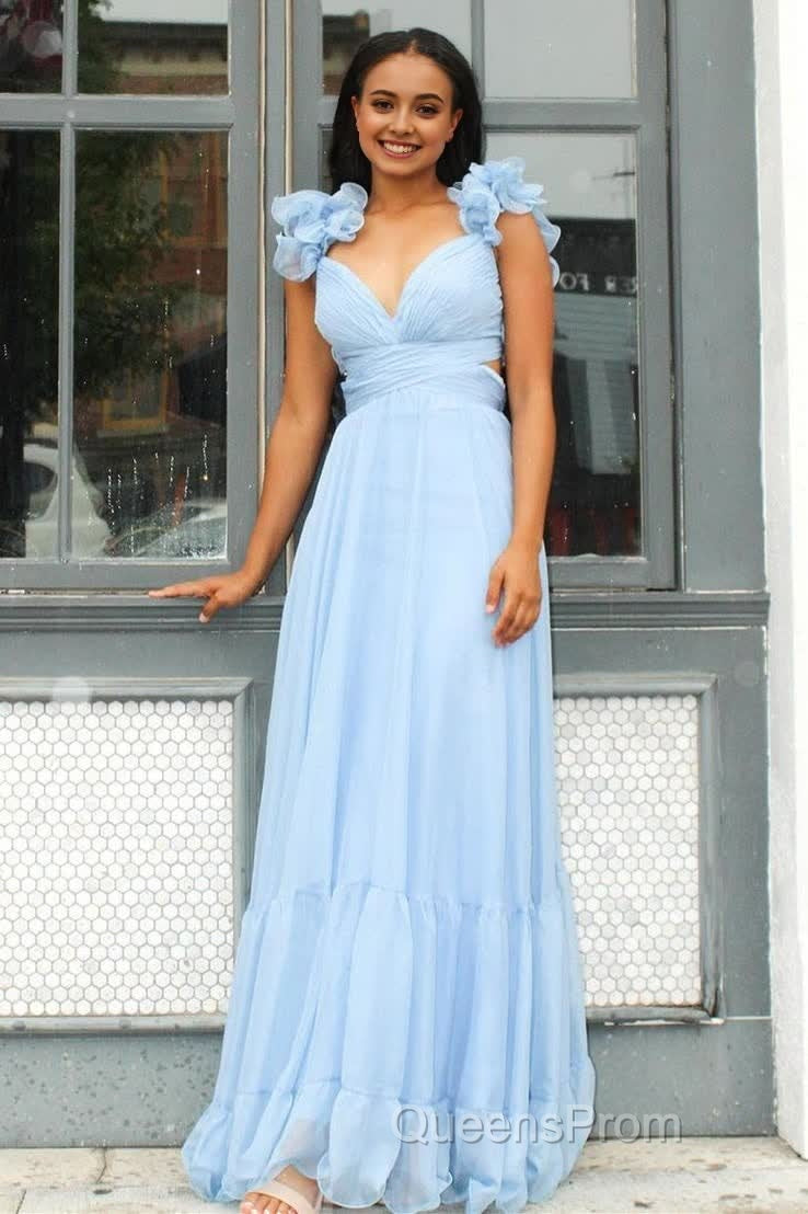 Lace-Up Fuchsia V-Neck Ruffle Pleated Long Evening Prom Dress