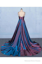 A Line V Neck Sleeveless Prom Dress, Spaghetti Straps Long Evening Dresses