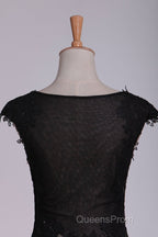 Black Off The Shoulder Sheath Evening Prom Dress Lace&Tulle Floor Length With Applique & Slit