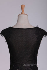 Black Off The Shoulder Sheath Evening Prom Dress Lace&Tulle Floor Length With Applique & Slit