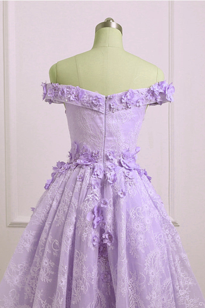 Adorable Lace Light Purple High Low Homecoming Dress, Cute Sweetheart Classy Prom Dress