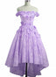 Adorable Lace Light Purple High Low Homecoming Dress, Cute Sweetheart Classy Prom Dress