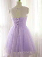 Adorable Light Purple Round Neckline Beaded Short Evening Prom Dress, Cute Homecoming Dress