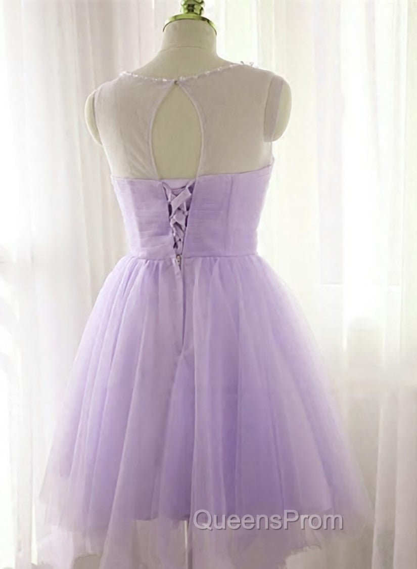 Adorable Light Purple Round Neckline Beaded Short Evening Prom Dress, Cute Homecoming Dress