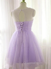 Adorable Light Purple Round Neckline Beaded Short Evening Prom Dress, Cute Homecoming Dress