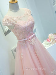Adorable Pink Knee Length Party Dress, Lace Applique Cute Homecoming Dress