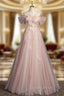 Advanced Pink Tulle Sequins Off the Shoulder Evening Prom Dress