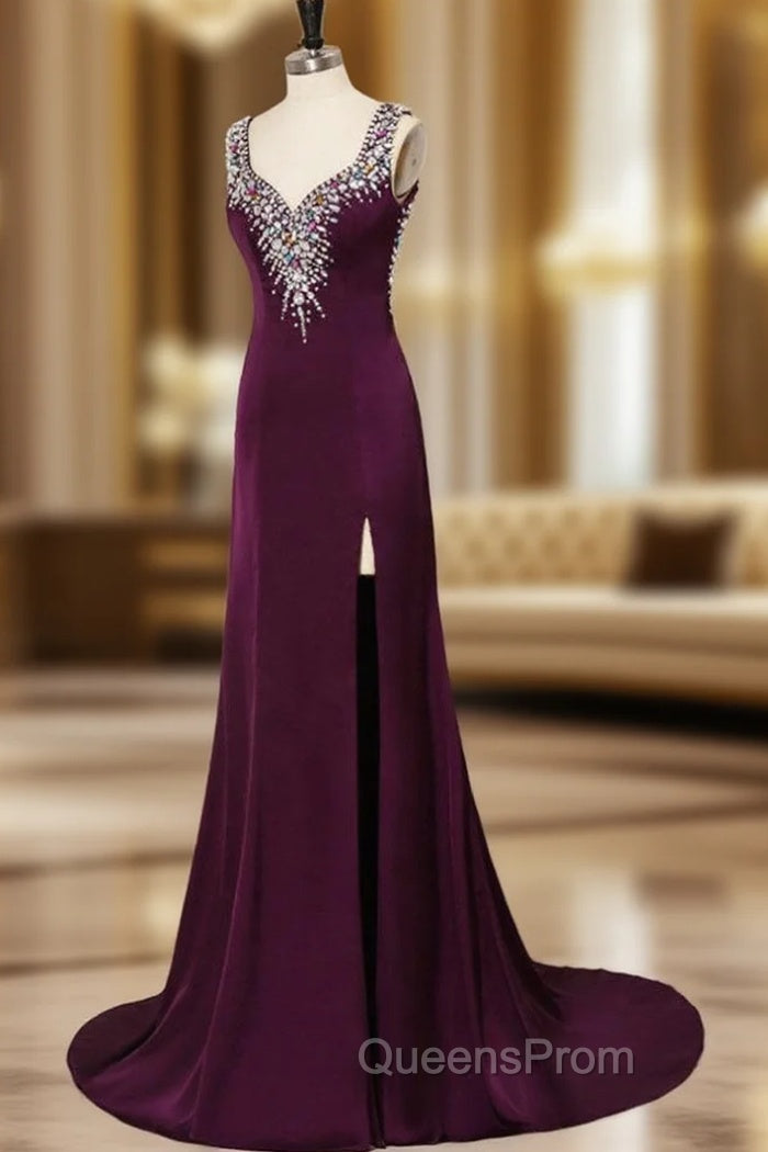Advanced Sexy Backless Crop Top Rhinestone Long Purple Evening Prom Dress