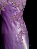 Aesthetic A Line Halter Neckline Lilac Satin Evening Prom Dress Ruffle Long Party Dress