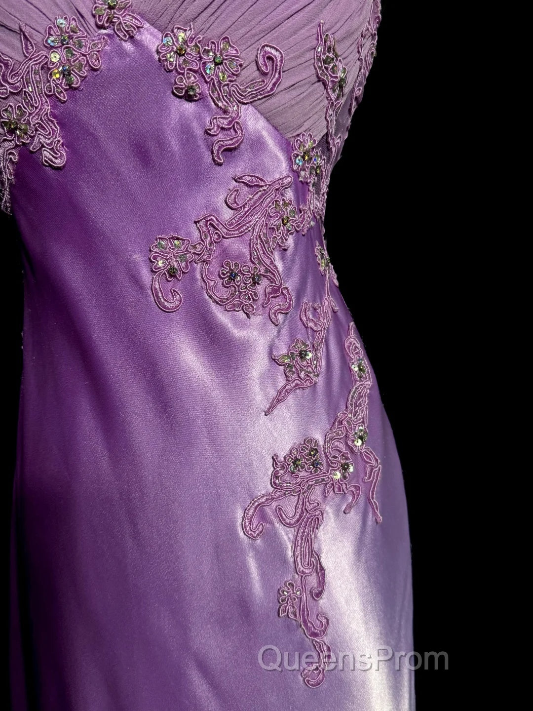Aesthetic A Line Halter Neckline Lilac Satin Evening Prom Dress Ruffle Long Party Dress