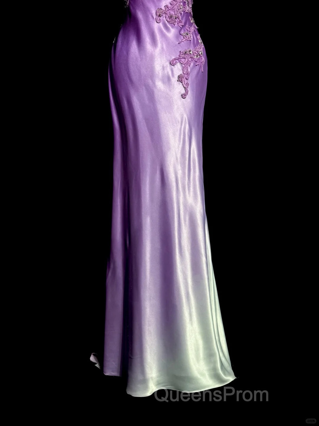 Aesthetic A Line Halter Neckline Lilac Satin Evening Prom Dress Ruffle Long Party Dress