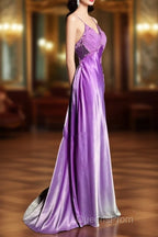 Aesthetic A Line Halter Neckline Lilac Satin Evening Prom Dress Ruffle Long Party Dress