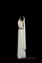 Aesthetic A Line Square Neckline White Chiffon Evening Prom Dress Ruffle Long Party Dress