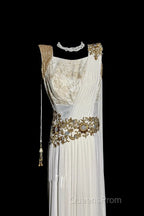 Aesthetic A Line Square Neckline White Chiffon Evening Prom Dress Ruffle Long Party Dress