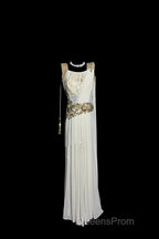 Aesthetic A Line Square Neckline White Chiffon Evening Prom Dress Ruffle Long Party Dress