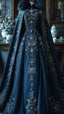 Aesthetic Ball Gown High Neckline Navy Blue Party Dress Long Classy Prom Dress Classy Evening Dress