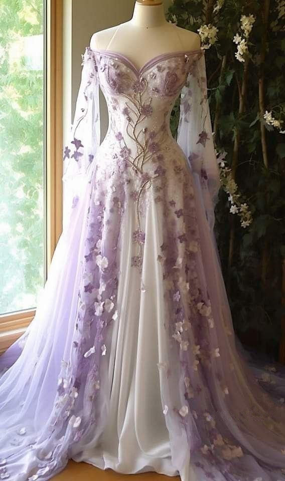 Aesthetic Ball Gown Off The Shoulder Tulle Lilac Party Dress Long Classy Prom Dress Classy Evening Dress Main image