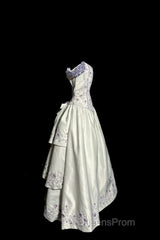 Aesthetic Ball Gown Off The Shoulder White Evening Prom Dress Ruffle Long Party Dress