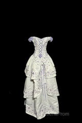 Aesthetic Ball Gown Off The Shoulder White Evening Prom Dress Ruffle Long Party Dress