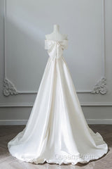 Aesthetic Ball Gown Strapless Ivory Satin Long Wedding Dress Brides Dress