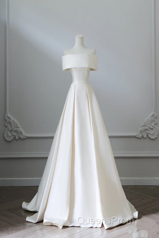 Aesthetic Ball Gown Strapless Ivory Satin Long Wedding Dress Brides Dress