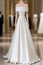 Aesthetic Ball Gown Strapless Ivory Satin Long Wedding Dress Brides Dress