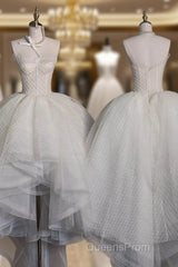 Aesthetic High Low Strapless Tulle White Long Wedding Dress