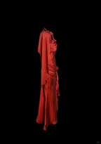 Aesthetic Mermaid Halter Neckline Red Satin Classy Prom Dress Ruffle Long Party Dress