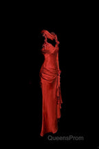 Aesthetic Mermaid Halter Neckline Red Satin Evening Prom Dress Ruffle Long Party Dress