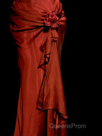 Aesthetic Mermaid Halter Neckline Red Satin Evening Prom Dress Ruffle Long Party Dress