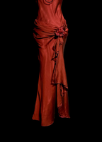 Aesthetic Mermaid Halter Neckline Red Satin Classy Prom Dress Ruffle Long Party Dress