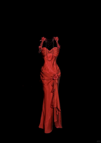 Aesthetic Mermaid Halter Neckline Red Satin Classy Prom Dress Ruffle Long Party Dress
