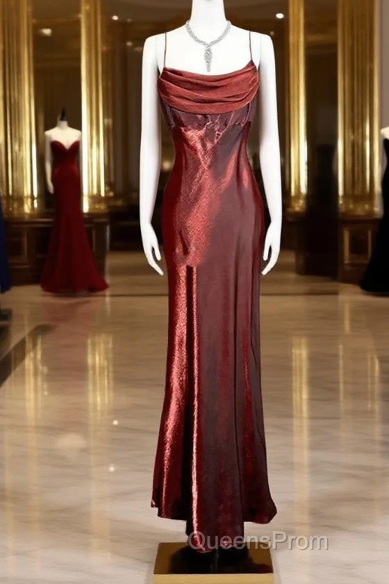 Aesthetic Mermaid Spaghetti Straps Burgundy Evening Prom Dress Ruffle Long Party Dress Main image