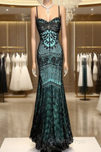 Aesthetic Mermaid Spaghetti Straps Green Evening Prom Dress Long Party Dress