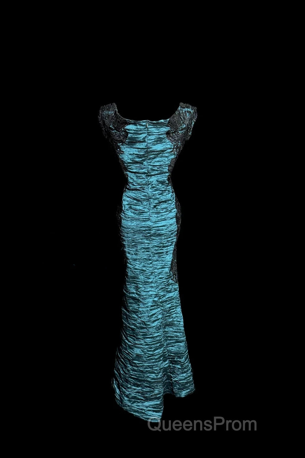 Aesthetic Mermaid Square Neckline Blue Taffeta Evening Prom Dress Ruffle Long Party Dress