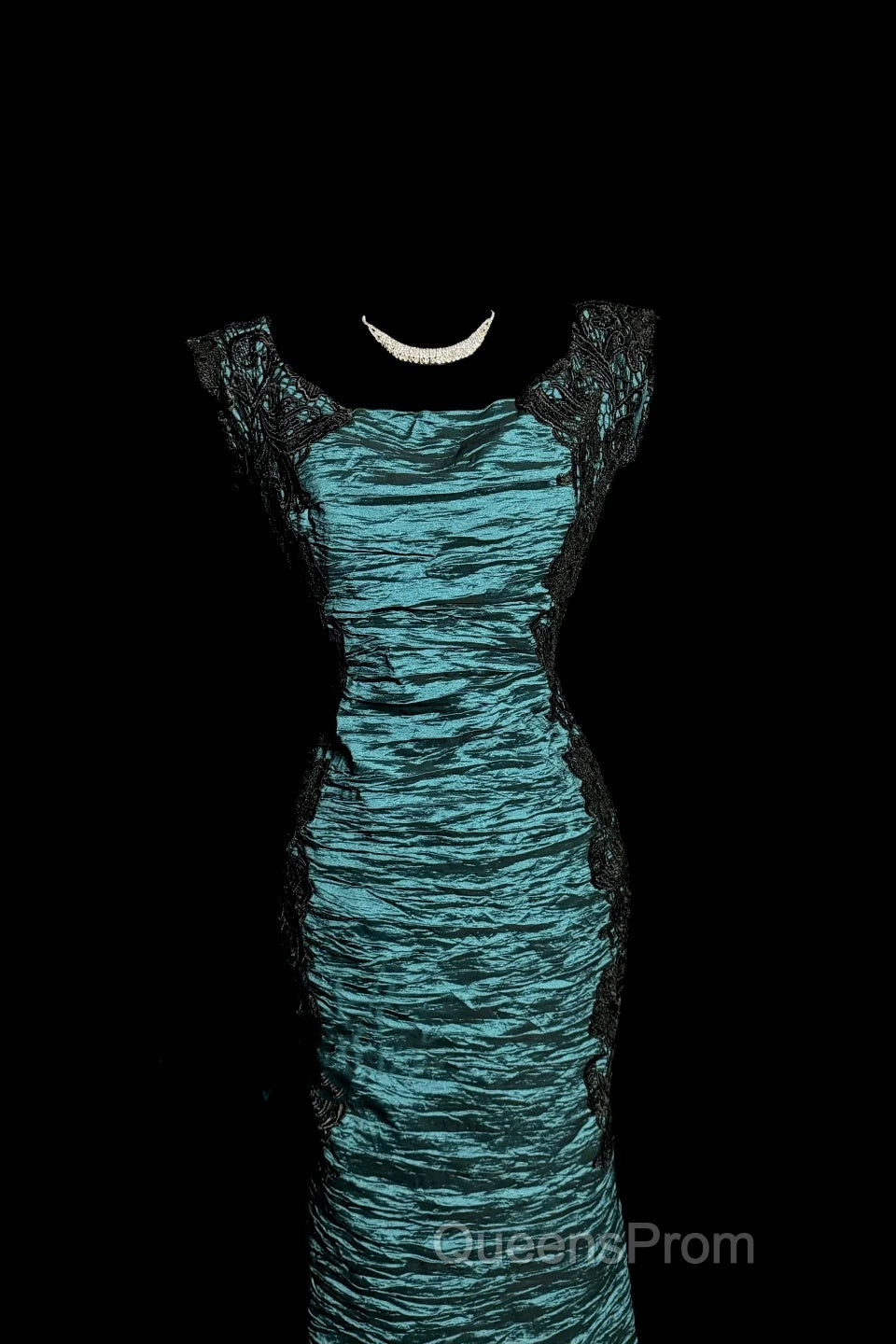 Aesthetic Mermaid Square Neckline Blue Taffeta Evening Prom Dress Ruffle Long Party Dress