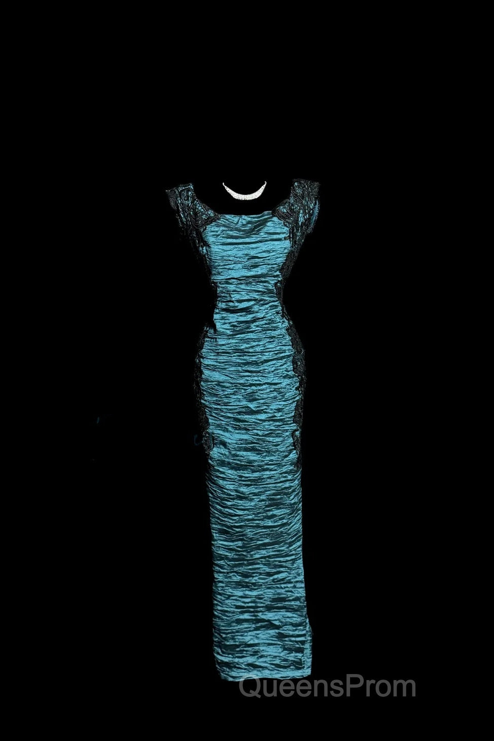 Aesthetic Mermaid Square Neckline Blue Taffeta Evening Prom Dress Ruffle Long Party Dress