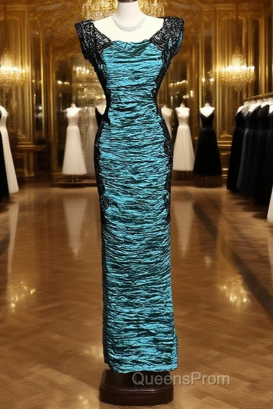 Aesthetic Mermaid Square Neckline Blue Taffeta Evening Prom Dress Ruffle Long Party Dress Main image