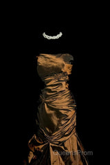 Aesthetic Mermaid Strapless Neckline Brown Taffeta Evening Prom Dress Ruffle Long Party Dress