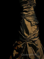Aesthetic Mermaid Strapless Neckline Brown Taffeta Evening Prom Dress Ruffle Long Party Dress