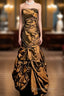 Aesthetic Mermaid Strapless Neckline Brown Taffeta Evening Prom Dress Ruffle Long Party Dress