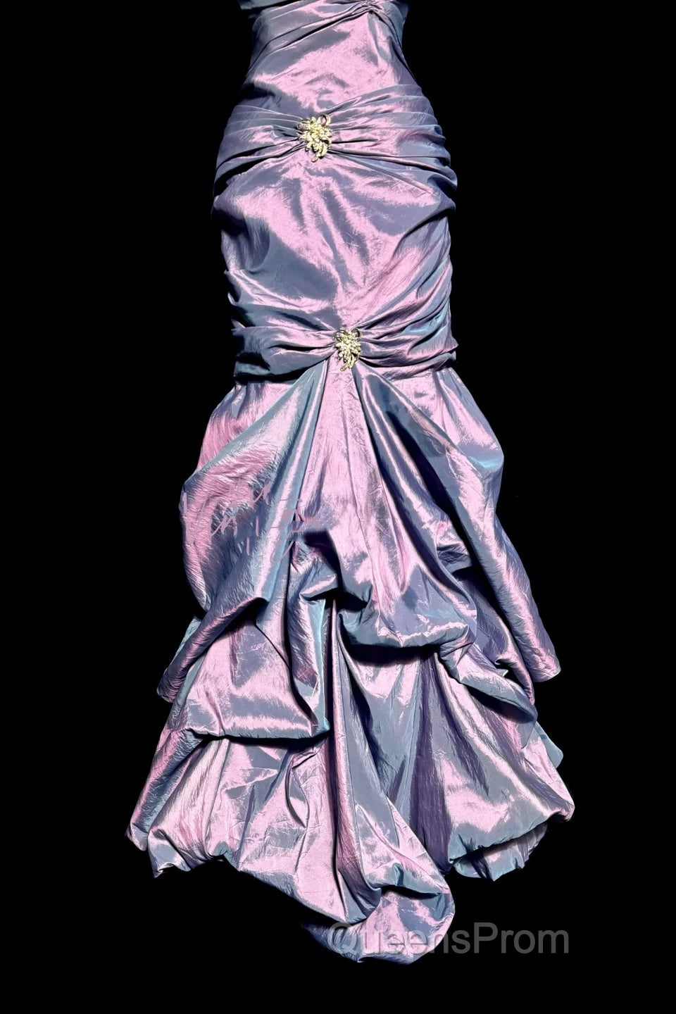 Aesthetic Mermaid Strapless Neckline Grape Taffeta Evening Prom Dress Ruffle Long Party Dress