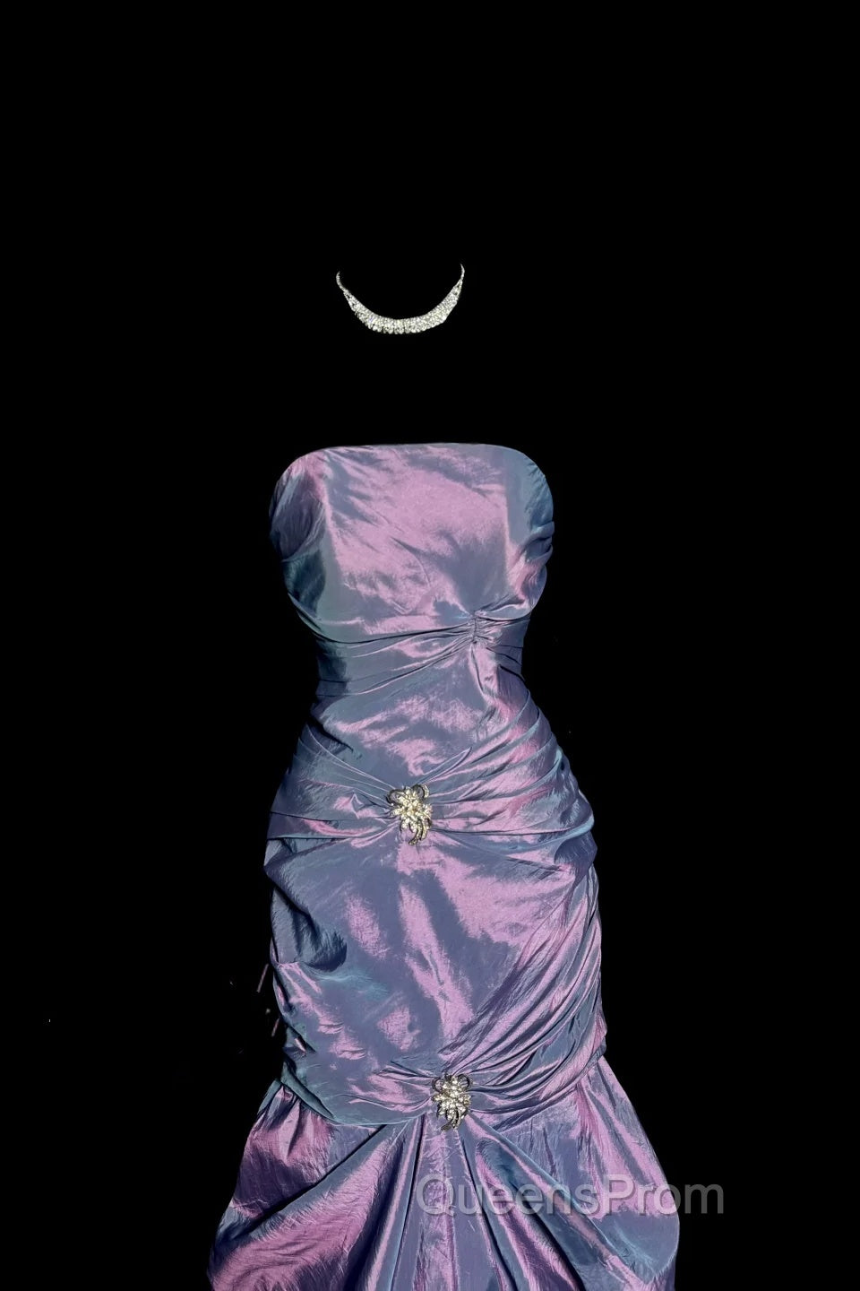 Aesthetic Mermaid Strapless Neckline Grape Taffeta Evening Prom Dress Ruffle Long Party Dress