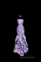 Aesthetic Mermaid Strapless Neckline Grape Taffeta Evening Prom Dress Ruffle Long Party Dress