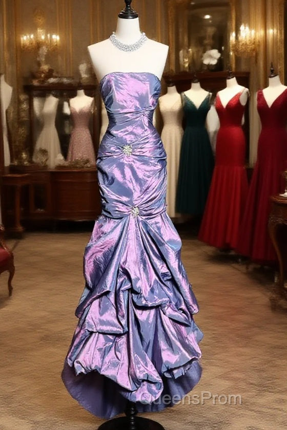 Aesthetic Mermaid Strapless Neckline Grape Taffeta Evening Prom Dress Ruffle Long Party Dress Main image