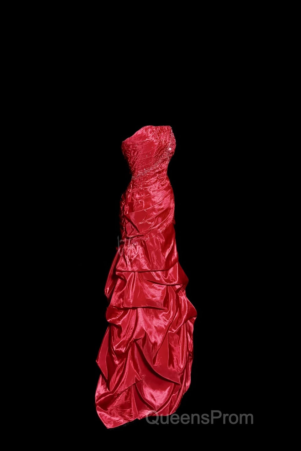 Aesthetic Mermaid Strapless Neckline Red Taffeta Evening Prom Dress Ruffle Long Party Dress Secondary image