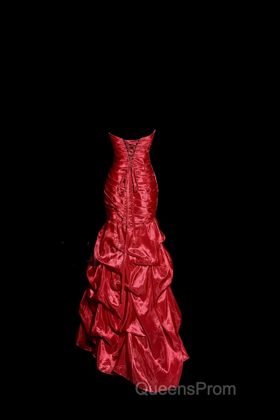 Aesthetic Mermaid Strapless Neckline Red Taffeta Evening Prom Dress Ruffle Long Party Dress